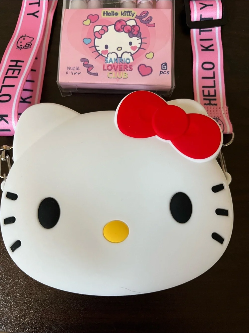 Hello Kitty White & Pink Small Crossbody Bag Coin Purse & Pen Set